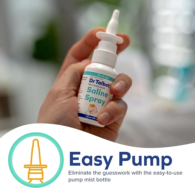 Dr. Talbot's Baby Saline Spray for Nasal Congestion, Dry Nose, and Mucus Flushing Relief - 1 fl oz - Gentle Pump Mist for All Ages