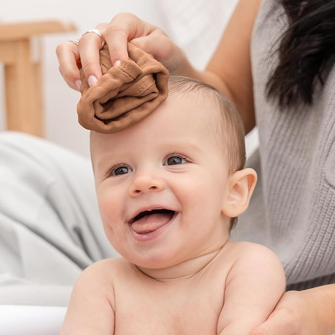 Comfy Cubs Muslin Baby Washcloths 6 Pack - Soft 6-Layer Cotton Wash Cloths for Sensitive Skin - 10"x10" Large, Gentle, Absorbent Infant Essentials for Newborn and Toddlers - Caramel