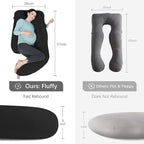 MOON PARK Pregnancy Pillows for Sleeping - U Shaped Full Body Maternity Pillow with Removable Cover - Support for Back, Legs, Belly, HIPS - 57 Inch Pregnancy Pillow for Women - Black