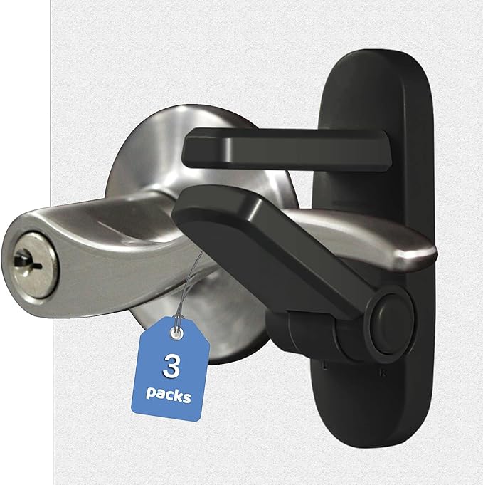 Childproof Door Lever Lock Baby Safety Locks for Doors (3 Pack) Improved Door Safety for Kids, 3M Adhesive No Drilling Child Safety Door Handle Lock. Simple Install, No Tools Needed (Black, 3)