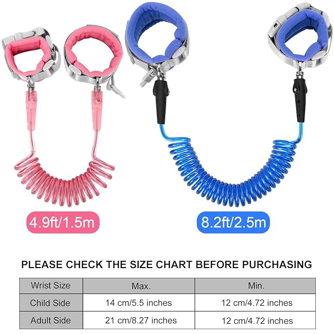 Blisstime Toddler Leash, 2 Pack Kid Leash Anti Lost Wrist Link with Key Lock Baby Leash Harness for Toddler (Blue+Pink)