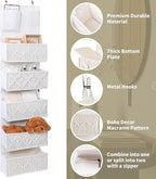 ANTIS'S HOME Over the Door Organizer Macrame Boho Nursery Storage with 5 Large Woven Pockets, Hanging Closet Basket for Bathroom or Nursery, Behind the Door Storage Organizer