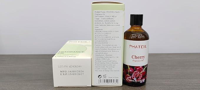PHATOIL 3.38FL.OZ Cherry Fragrance Oils for Aromatherapy, Essential Oils for Diffusers for Home, Perfect for Diffuser, Yoga, Skin Care, DIY Candle and Soap Making - 100ml
