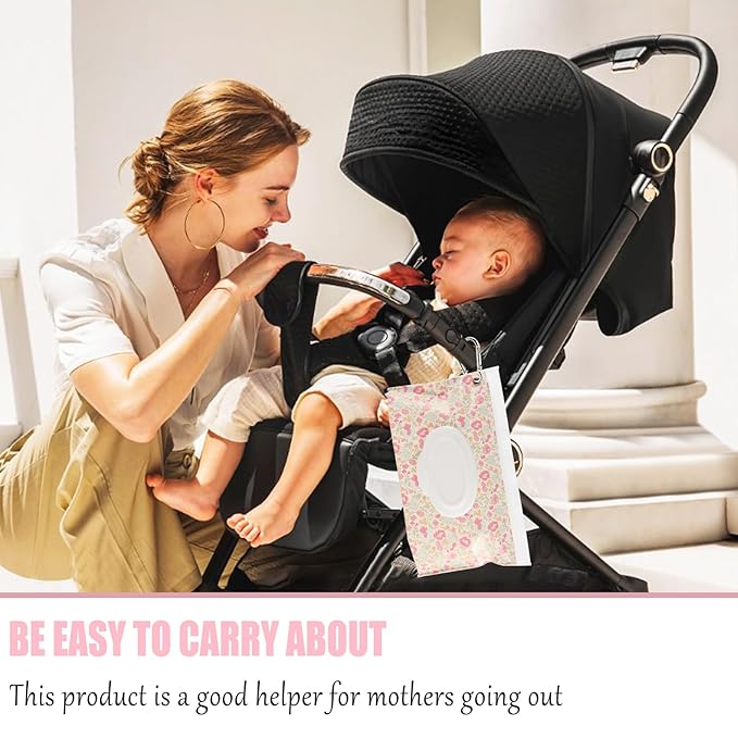 FEBSNOW 2 Pack Baby Wipes Dispenser, Portable Refillable Wipe Holder Baby Wipes Container Travel Wipes Case Reusable Wet Wipes Pouch (Floral)