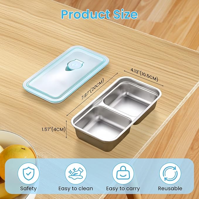 4 Set Reusable Snack Containers with Lids,2 Single and 2 Double Compartment Stainless Steel Snack Food Containers,for Snacks Dips Travel and Outdoor