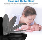 Toilet Seat Cover with Toddler Seat Round – Potty Training Toilet for Kids and Adults, Toddler Toilet Seat with Built-in Child Seat, Easy Clean Slow Close PP Material, Black