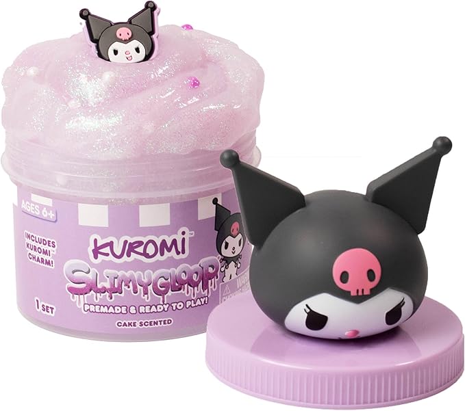 Kuromi SLIMYGLOOP Jar, 8 oz Purple & White Cake-Scented Slime, Includes Beads & Kuromi Charm, Sanrio Stuff, Hello Kitty Merch, Sanrio Slimes