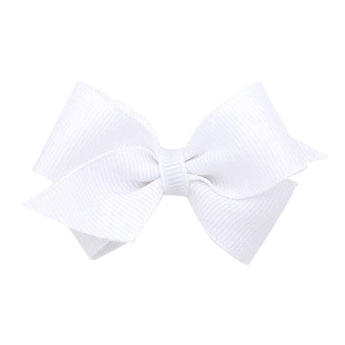 Wee Ones Girls' Plain Wrap Classic Grosgrain Hair Bows on a WeeStay No-Slip Hair Clip, Handmade, Wee, White