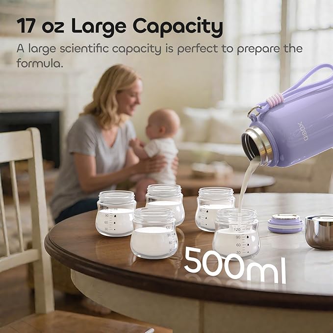 QIBOX Portable Bottle Warmer for Travel - 3Min Fast Heating of Breast Milk and Formula, 36W Fast Charge, 17 Ounces Large Capacity, Baby Bottle Warmer On The Go for Outdoor Airplane and Car