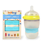 InchBug Orbit Labels Baby Bottle and Water Bottle Silicone Name Bands – Personalized Reusable Label Set for Daycare, Sippy Cups, Preschool, Elementary School, Dishwasher Safe, 4-Pack (Tropical Lagoon)