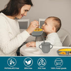 100% Silicone baby feeding set,BPA free Baby dishes set with Suction Bowl Divided Plate,Toddler Self Feeding Dish Set with Spoons Forks Sippy Cup And Bib, Baby Eating Utensils (Grey)