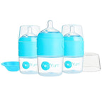 PopYum 5 oz Blue Anti-Colic Formula Making/Mixing/Dispenser Baby Bottles, 3-Pack with #1 Slow Flow Nipples, 150 ml, BPA-Free, Natural Latch
