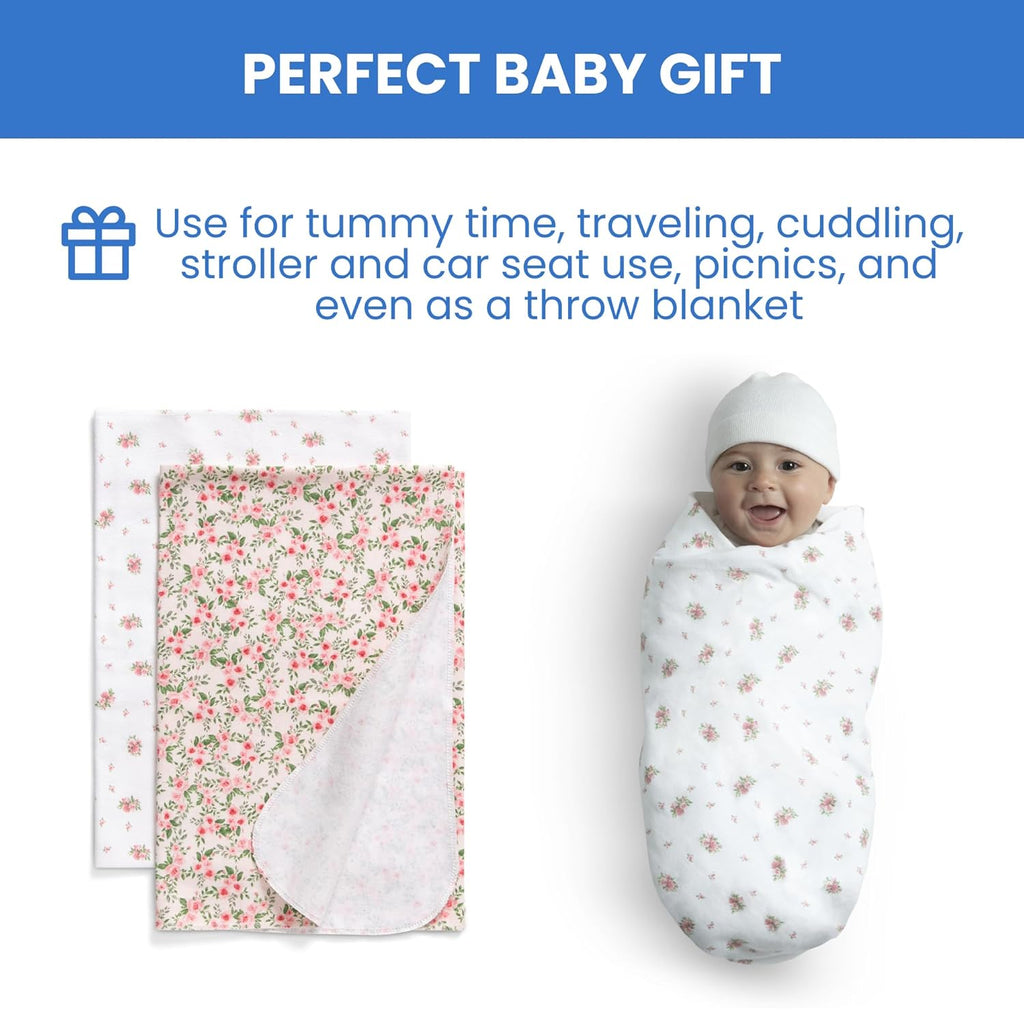 Delta Children 100% Cotton Flannel Baby Receiving Blankets for Girls and Boys – 30x30 Inches (Pack of 2), Pink Floral