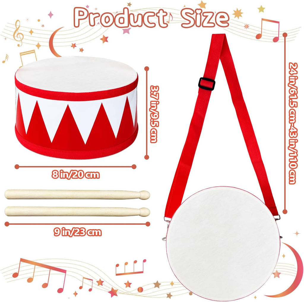 Kids Drum Set,8 in Wooden Toy Drum Set,Educational Baby Musical Toys Drum with Adjustable Strap 2 Drumsticks,Sensory Musical Instrument Drum Toy for Toddler Boys & Girls Gift(Red)