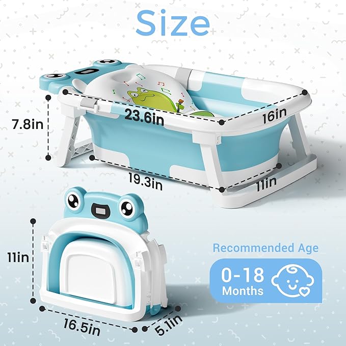Baby Bathtub, Collapsible Newborn Bathtub for Infant to Toddler 0-24 Months with Soft Bath Net,Portable Travel Newborn Tub with No-Slip Feet, Baby Shower Gifts,Sky Blue