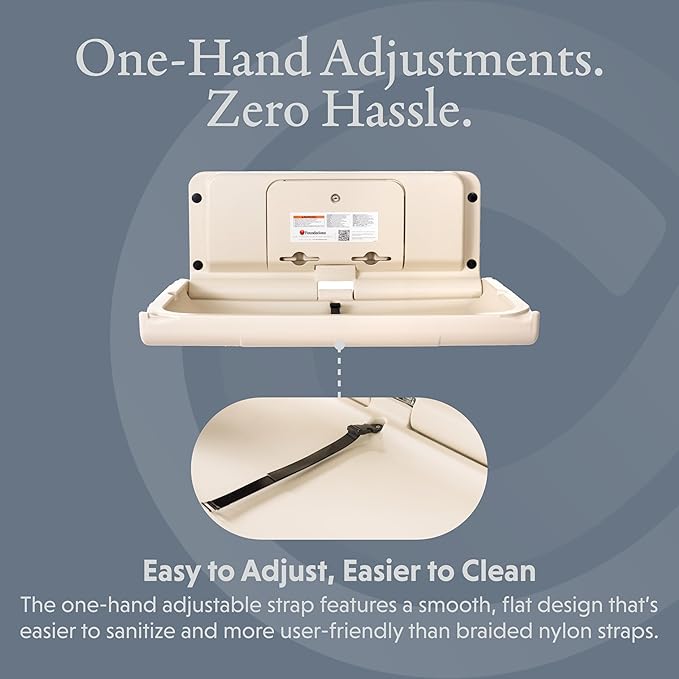 Foundations Ultra Horizontal Wall Mounted Baby Diaper Changing Station, Oversized Changing Surface, Plastic w/Heavy Duty Stainless Steel Hinge - Cream (200-EH-08)