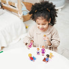 Playkidz Family Figures - Set of 7 Small Toy People for Dollhouse Play, Includes Parents, Sibling, and Pet - Doll House Accessories for Children