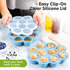 KeaBabies Silicone Food Freezer Trays with Lid, 2oz x 10 Pods Baby Food Storage Containers, Easy Puree Meal Prep, Breast Milk Silicone Freezer Molds, Dishwasher, Microwave Safe, BPA-Free (Misty Blue)