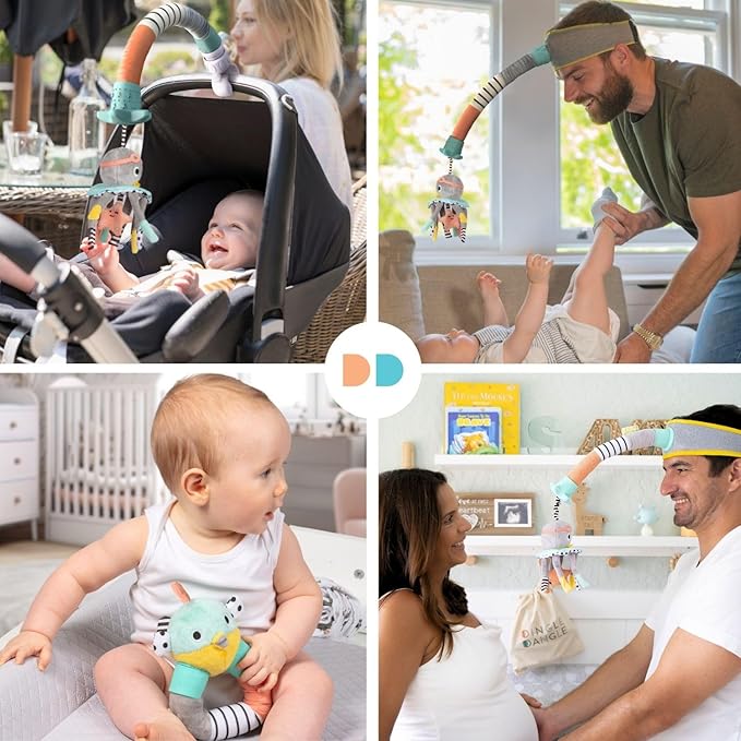 DINGLE DANGLE - Baby Gift Set - 3 in 1 Diaper Changing Helper Headband, Baby Mobile, & Sensory Rattle; Newborn Essentials Must Haves - Great Baby Registry or Shower Gift - Featured on Shark Tank