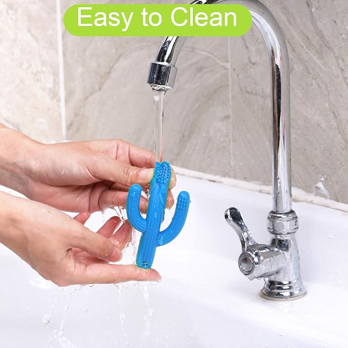 Cactus Teether, Baby Teething Toys for Babies, Self-Soothing Pain Relief Soft Baby Toothbrush for Babies, Toddlers, Infants, Boy and Girl, Natural Organic BPA Free(Blue)