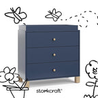 Storkcraft California 3-Drawer Chest with Removable Changing Topper (Midnight Blue with Driftwood) – GREENGUARD Gold Certified, Interlocking Drawer System, Pre-Installed Tracks, Easy Assembly