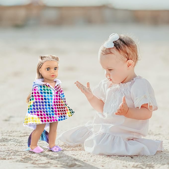 K.T. Fancy 8pcs Girl Doll Clothes and Accessories Sleeping Bag Mermaid Tail Dresses and Bikini Outfit Clothes Fits 18 Inch Girl Doll