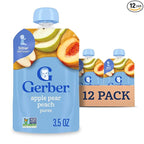 Gerber Stage 2 Baby Food, Apple Pear Peach Puree Pouch, Baby Food, 2 Servings of Fruit, No Added Sweetener, No Artificial Colors or Flavors, 12-Pack
