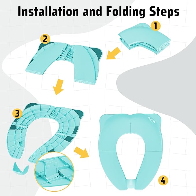 Maliton Travel Potty Seat for Toddler & Kid Travel, Portable Foldable Potty Seat with Storage Bag, Non-Slip Potty Training Toilet Seat Cover wth Splash Guard (Aqua Green)
