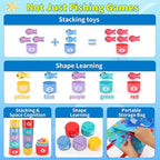 Montessori Cloth Fishing Game Toy for Kids, 23PCS Stacking Cups with Numbers Counting, Color Sorting & Shape Learning, Toddler Educational Toys for Babies, Birthday Easter Gift for Boys Girls