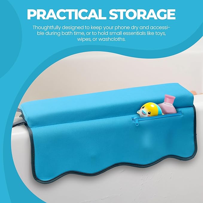 Whale Baby Bath Kneeler and Elbow Rest Set – Extra Thick Padded Cushion – Waterproof Non-Slip Mat with Storage Pockets – Bathtime Safety – Baby Shower or Registry Gift for Moms and Dads (Blue)