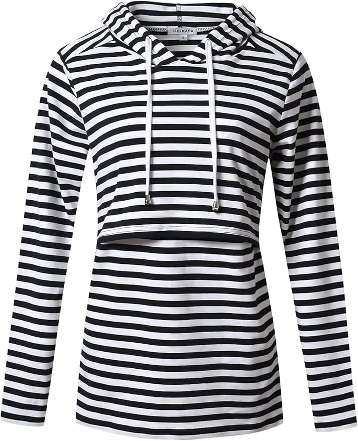 GINKANA Women's Nursing Hoodie Sweatshirt Long Sleeves Breastfeeding Maternity Tops Casual Clothes