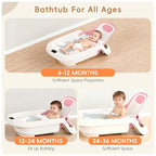 Baby Bathtub for Newborn to Toddler, Reclining Newborn Bathtub, Adjustable Baby Tub with Drain Plug, Bath Kneeler Pad & Clean Rinse Cup, 0-36 Months (Pink)