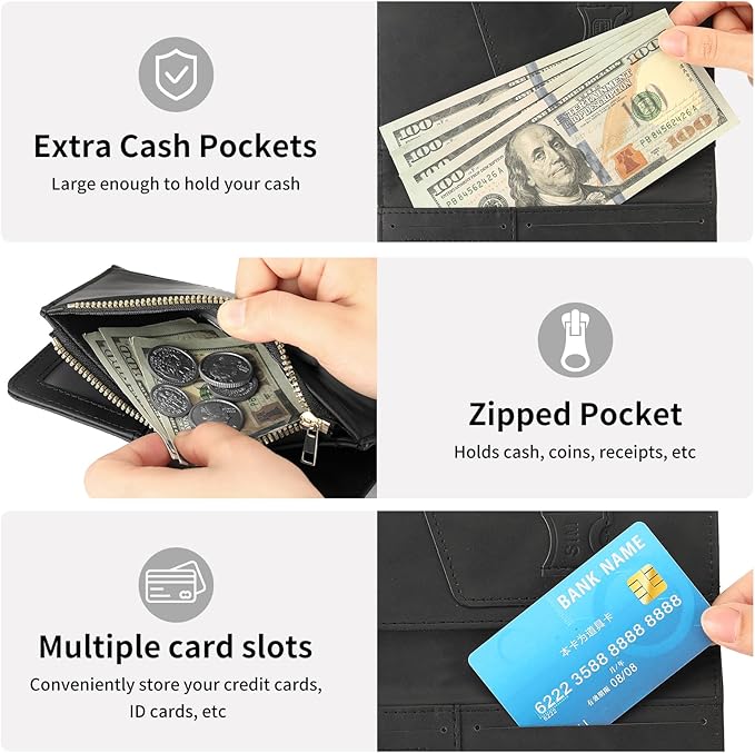 Passport Holder for Travel Rfid Passport Wallet for Women Men with Zipper Pocket Pen Sim Card Holders Slim Travel Accessories