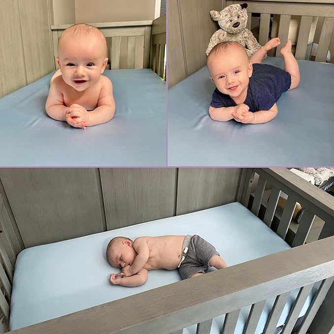 Mulberry Park Fitted Silk Crib Sheet - Grade 6A Pure 19 Momme Toddler Bedding - Gentle on Baby's Delicate Skin, Helps with Bald Spot, Eczema, Dry Skin & Cradle Cap - 28" x 52" / Bedtime Blue