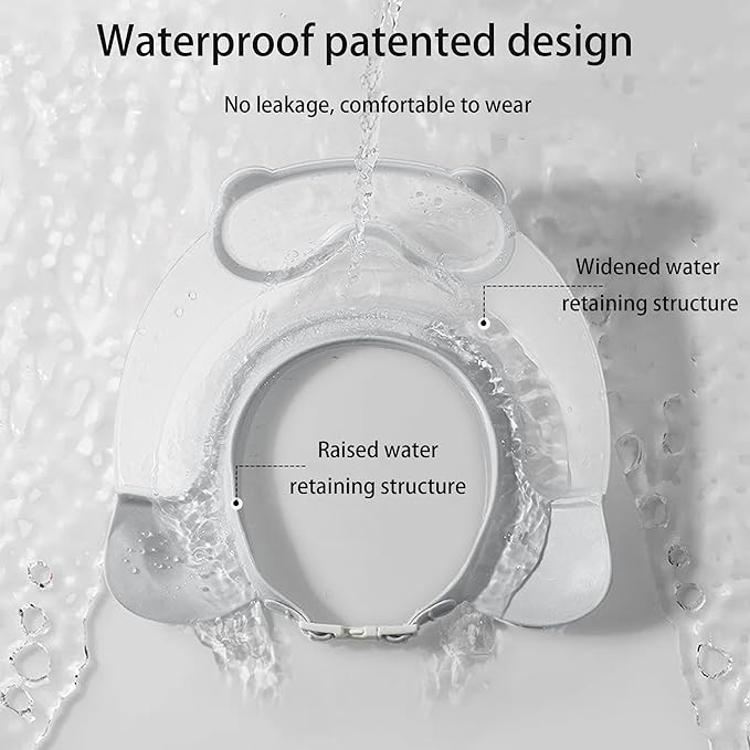 Baby Shower Cap Shield, Shower Cap for Kids, Visor Hat for Eye and Ear Protection for 0-9 Years Old Children, Cute diving goggle Shape Makes The Baby Bath More Fun (Grey)