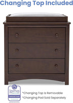 Delta Children Perry 3 Drawer Dresser with Changing Top and Interlocking Drawers, Walnut Espresso