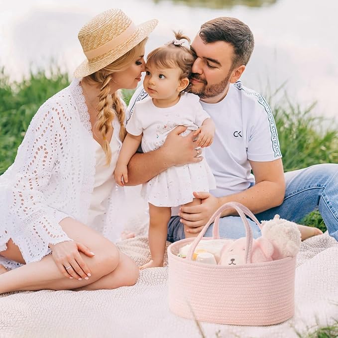 Diaper Caddy Organizer, Empty Gift Basket for Newborn Essentials, Baby Storage Basket, Stylish Gift Bag for Baby Shower, Boys and Girls – Large, Light Pink