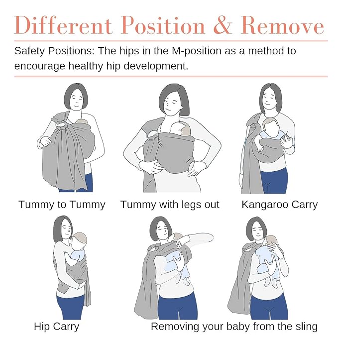 Ring Sling Baby Carrier, Soft Cotton Baby Sling Carrier Newborn to Toddler, Baby Wrap Carrier for Plus Size Parents, Perfect Shower Gift, Grey