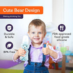 Special Supplies Honey Bear Straw Cup Long Straws, Squeezable Therapy and Special Needs Assistive Drink Container, Spill Proof and Leak Resistant Lid (Pack of 1 Bottle and 3 Straws) (Blue)