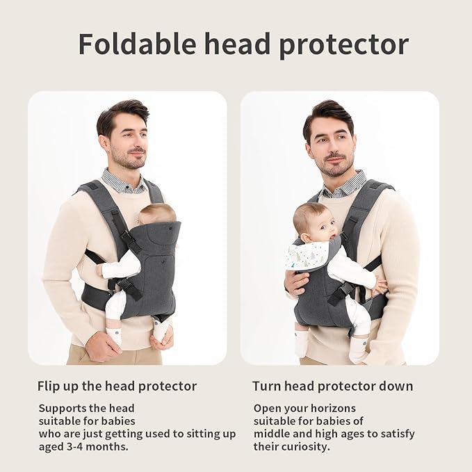 Baby Sling Carrier,4-in-1 Ergonomic Baby Backpack Front Carrier,Newborn to Toddler Wrap Lightweight Adjustable Baby Sling,Grey