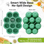KeaBabies Silicone Food Freezer Trays with Lid, 2oz x 10 Pods Baby Food Storage Containers, Easy Puree Meal Prep, Breast Milk Silicone Freezer Molds, Dishwasher,Microwave Safe,BPA-Free(Alpine Green)
