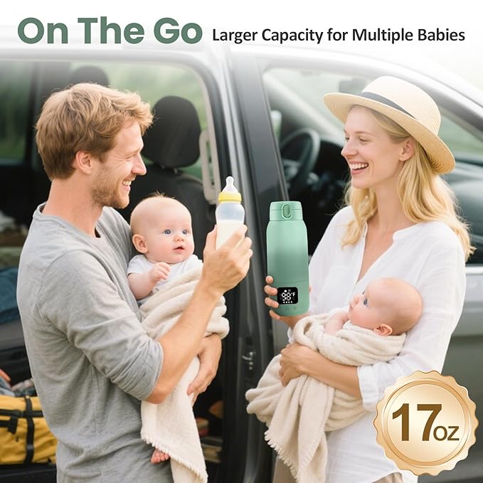 Portable Bottle Warmer for Travel, 17oz Portable Milk Warmer for Baby Fast Heating, 30W Fast Charge Precise Temperature Control Bottle Warmer On The Go Baby Milk Warmer for Breastmilk & Formula