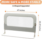 Bed Guard Rail for Toddlers - 47inch Foldable & Adjustable Height Baby Bed Safety Side Rails - Large Toddler Crib Railing Guard for Twin, Bunk, Full Size, Queen & King, Full Size Bed