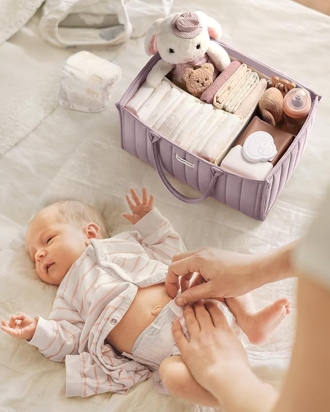 Blissful Diary Baby Diaper Caddy Organizer, Stylish Storage Basket for Newborn Essentials and Diaper Station, Gift for Baby Shower and Registry Must-Have, Mauve Pink