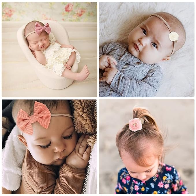 Baby Girl Headbands with Bows Soft Nylon Newborn Toddler Hairbands Handmade Baby Hair Accessories for Infant Girls Kids