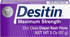 Desitin Maximum Strength Baby Diaper Rash Cream with 40% Zinc Oxide for Treatment, Relief & Prevention, Hypoallergenic, Phthalate- & Paraben-Free Paste, Travel Size, 2 oz (Pack of 6)