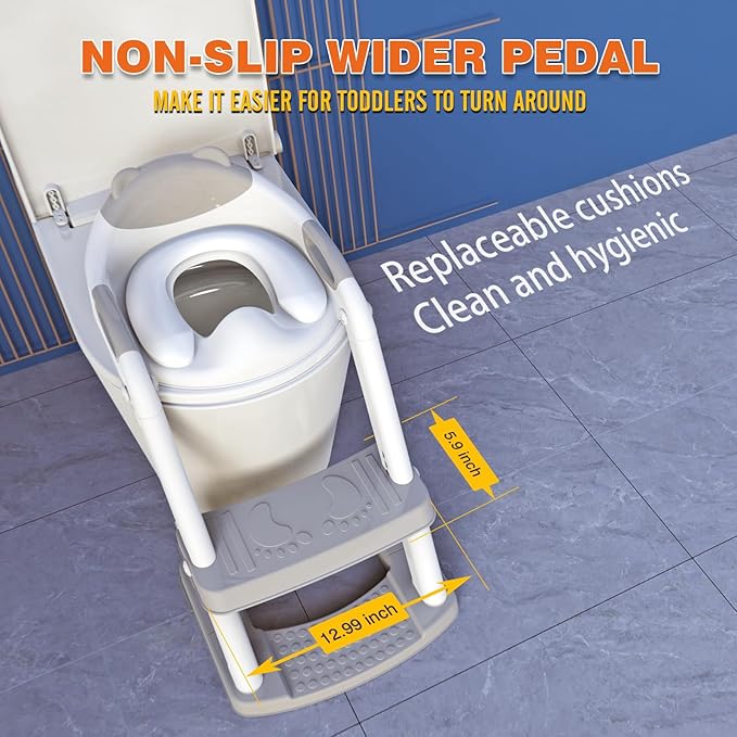 SKYROKU Potty Training Toilet, New Sector-Shape Stabilized Base two in one Toddler Toilet Seat with Splash Guard, Anti Slip Pad, and Step Stool Enamel Grey