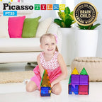 PicassoTiles Educational Set Magnetic Building Tiles with Unique Shapes & Clear Box Tile 3D Magnet Construction Block Different Shapes Connects with Other Figure for Boys & Girls Ages 3+