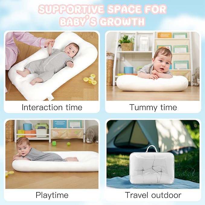 Baby Lounger for Newborn, Bionic Design Baby Lounger, Soft Organic Cotton Breathable Lounger for Infants 0-18 Months (White)