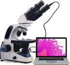 Swift SW380B Binocular Compound Microscope with 1.3MP Camera and 5 Prepared Slides+5 Blank Slides, 40X-2500X,Mechanical Stage